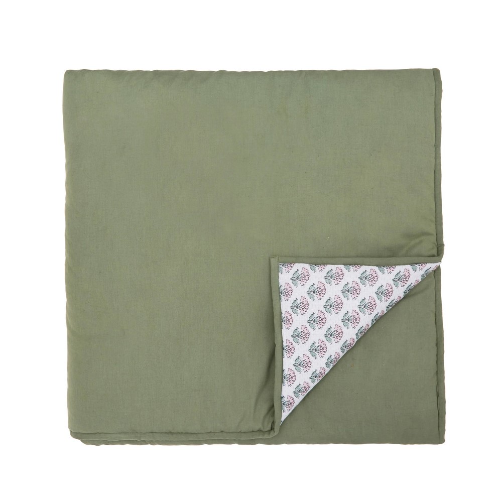 Indienne Blockprint Throw by Joules in Khaki Green